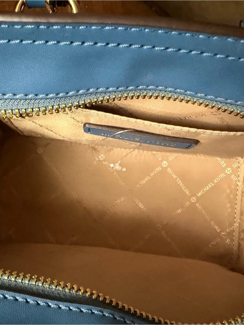 Michael Kors Blue Leather Satchel with Gold Hardware